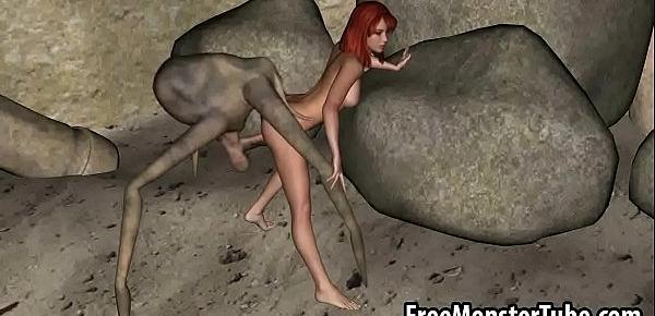  3D redhead babe gets fucked hard by an alien spider